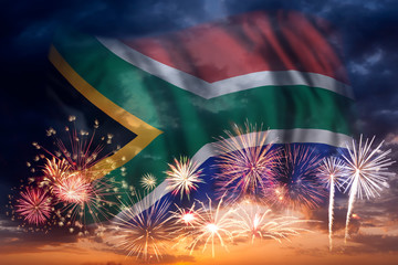 Fireworks and flag of South Africa