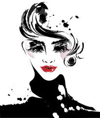 Beautiful women, logo women face makeup on white background, vector