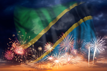 Fireworks and flag of Tanzania