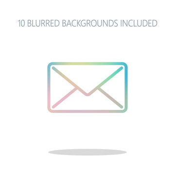 mail close icon. Colorful logo concept with simple shadow on whi