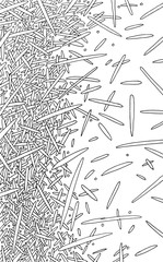 Hand drawn Uncolored Abstract Adult Coloring book page with flying sticks. Can be used as adult coloring book, coloring page, card, illustration vector
