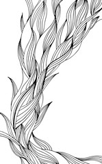 Hand drawn Uncolored Abstract Adult Coloring book page with wave leaves. Can be used as adult coloring book, coloring page, card, illustration vector