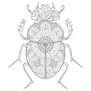 Anti-stress coloring book raster. Egyptian Scarab beetle.