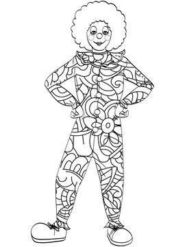 Anti-stress coloring bookclown raster. Theater, circus, a woman in a jester costume.