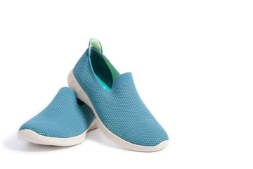 Female pair shoes pale blue on white background