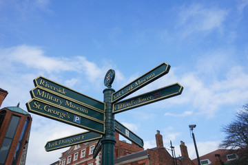 Street sign at The city of York. Yorkshire, UK.