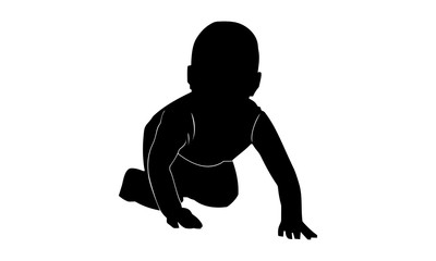 the baby's silhouette is walking crawling forward