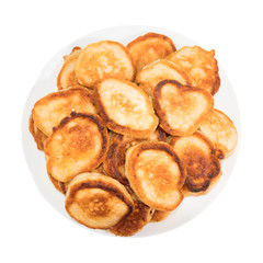 Sweet toasted pancakes on white plate and isolated white background