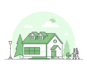 Cottage house - modern thin line design style vector illustration