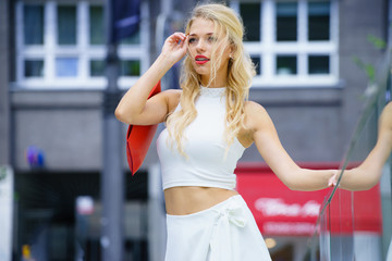 Woman wearing crop top and culottes