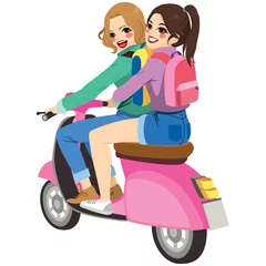 Foto op Plexiglas Two lovely girls friends on a trip riding motorbike © Kakigori Studio