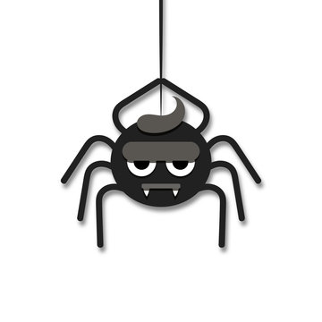 Cartoon cute spider hanging on the web.