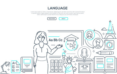 Language lesson - colorful line design style banner