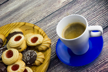 Coffee and different types of cookies