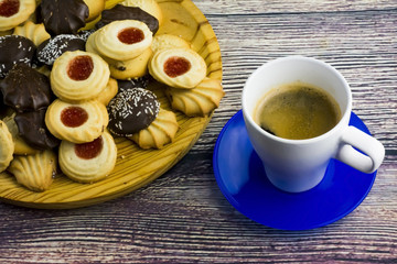 Coffee and different types of cookies