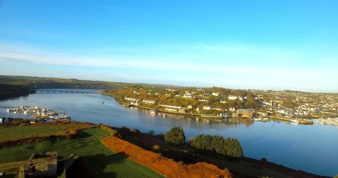 Aerial view of landscape and river 4k