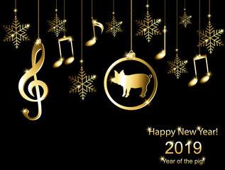 Greeting cards with a Christmas and a New Year of the pig