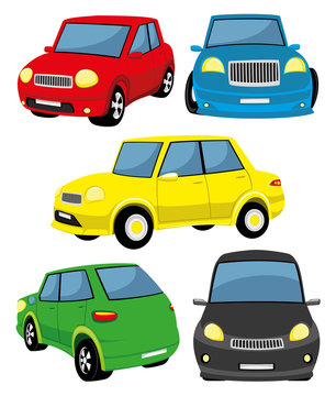 Set of toy cars on white background.