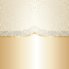 Floral wedding invitation wallpaper trend design in ecru & gold, with blank space
