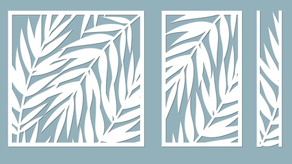 Set template for cutting. Palm leaves pattern. Laser cut. Vector illustration. serigraphy
