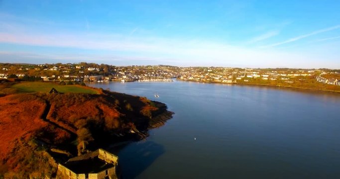 Aerial view of landscape and river 4k