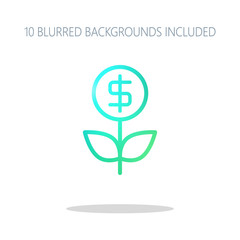 Obraz premium Money flower with dollar. Money tree. Linear icon with thin outl