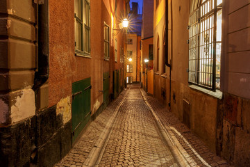Fototapeta na wymiar Stockholm. Old street at night.