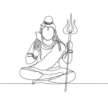 continuous line drawing. Shiva. Silhouette. God.