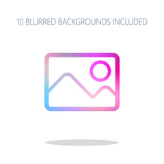 Picture with couple of mountains and sun. Simple linear icon. Co