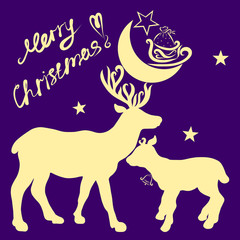 Mommy deer congratulates his baby with Christmas