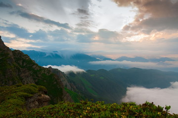 Mountain summer. Sunset. Rocky landscape