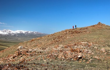  The beautiful scenic at Song kul lake ,  Naryn with the Tian Shan mountains of Kyrgyzstan