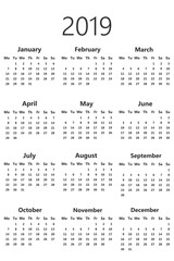 Calendar 2019. Vector illustration.