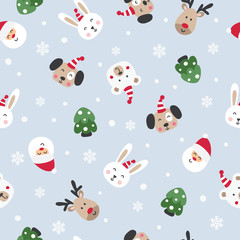 Winter seamless pattern with Santa and cute animals