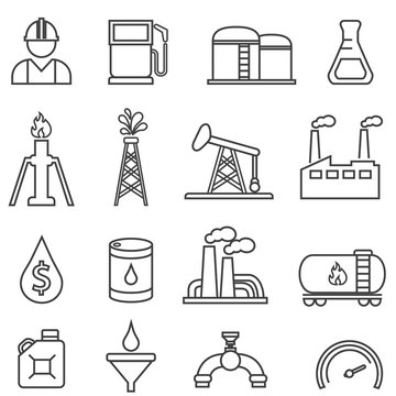 Oil, gas, petroleum, energy, drilling line icons
