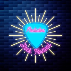 Vintage rock festival emblem glowing neon sign