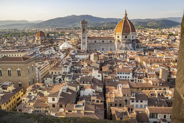 Fototapeta na wymiar View on Florence from above towards sunset, Tuscany - Italy