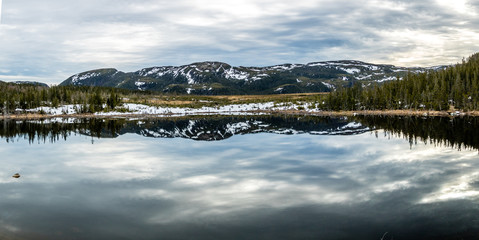 Roadside pond and mountain refelction, Gros Morne National Park, Newfoundland, Canada