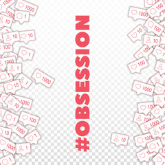 Social media icons. Social media obsession concept. Falling counter comment friend notification. Mes
