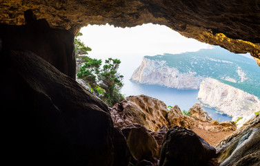 landscape of sardinian coast viewed from vasi rotti cave