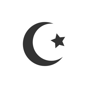 Islamic crescent icon. Vector illustration, flat design.