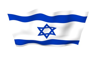 The flag of Israel. State symbol of the State of Israel. A blue Star of David between two horizontal blue stripes on a white field. 3d illustration