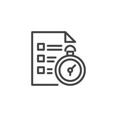 Time management outline icon. linear style sign for mobile concept and web design. Checklist and stopwatch simple line vector icon. Symbol, logo illustration. Pixel perfect vector graphics