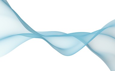 Abstract blue wave. Blue scarf. Bright blue ribbon on white background. Abstract smoke. Raster air background. 3D illustration