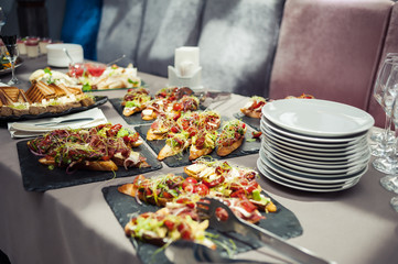 Buffet table at a wedding. Wedding decorations trend
