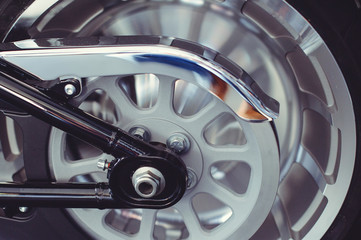 beautiful and stylish motorcycle belt transmission on the rear wheel