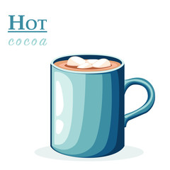 Hot cocoa cup with marshmallows. vector icon illustration