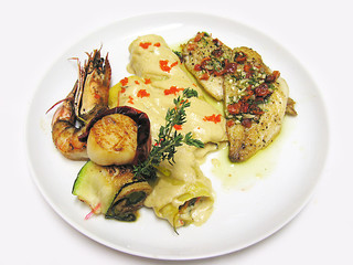 Fish, shrimp, sauce