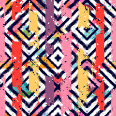 Seamless abstract pattern with geometric elements on texture background