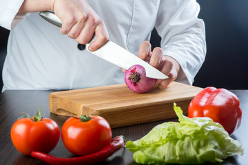 cutting vegetables in the kitchen